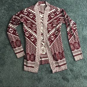 Red & Ivory Winter Print Cardigan